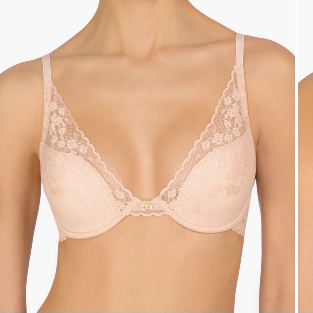 Natori Cherry Blossom Convertible Lace Plunge Bra 34D Hot Pink